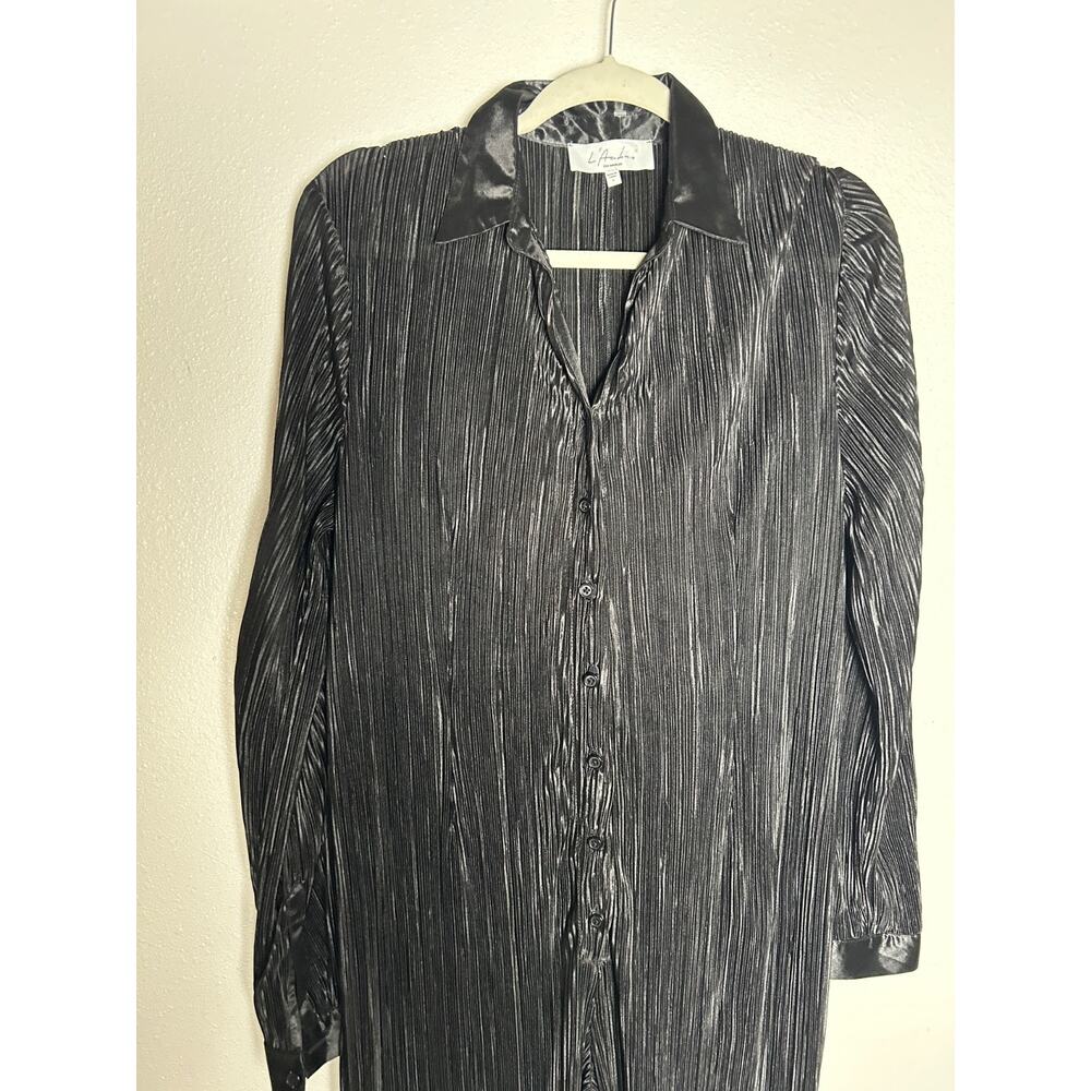L’academie Perrine Jumpsuit Black Fully Pleated Button Front NO SASH Sz Small - Picture 3 of 6